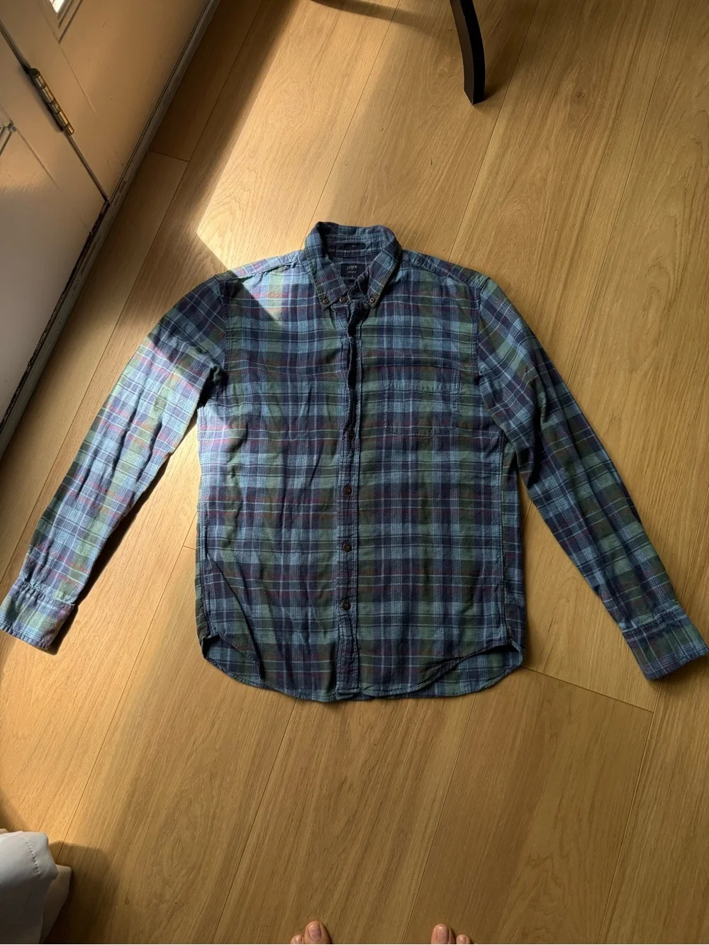 J. Crew Blue and Green Plaid Long-Sleeve Button-Down Shirt 100% cotton